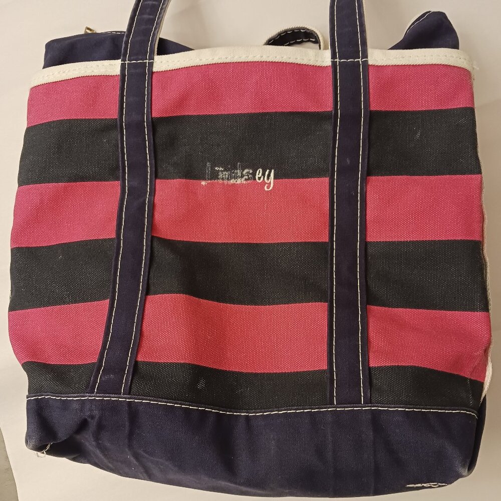 LL Bean pink navy stripe canvas medium usa - Picture 5 of 7